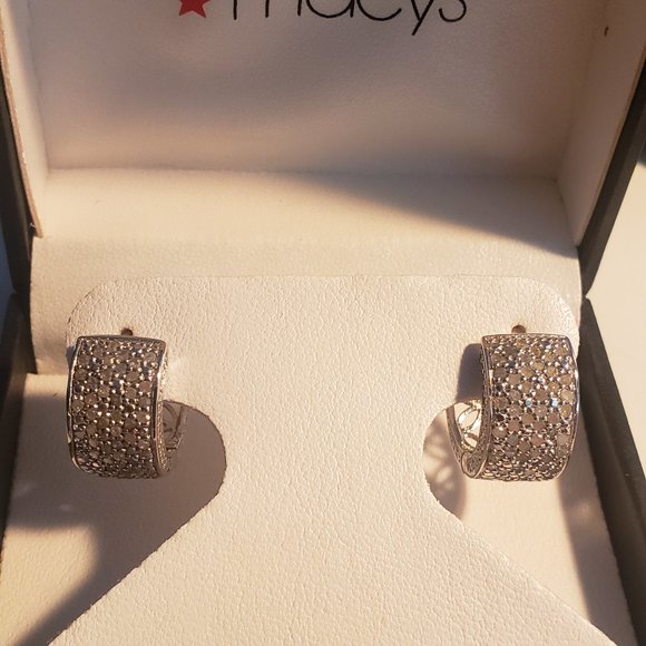 Solid Sterling Silver Earings with 1 CT TW Genuine Diamonds - Picture 1 of 8
